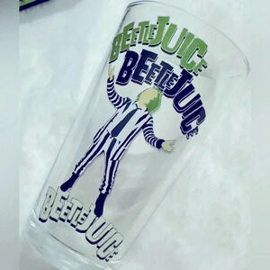 NEW Beetle Juice Pint Glass Cup Halloween Spooky Decor 16oz